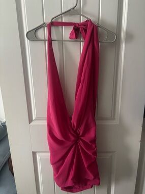 Peppermayo Pink Knot-Front Halter Dress
